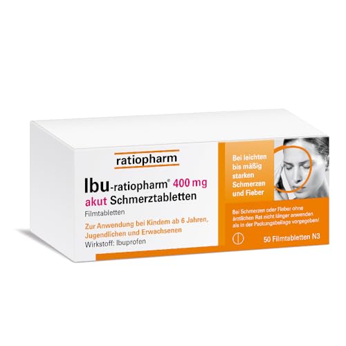 IBU-ratiopharm 400 mg akut Schmerztabletten: Bewährt bei Schmerzen und Fieber. Wirkstoff: Ibuprofen, 50 Filmtabletten